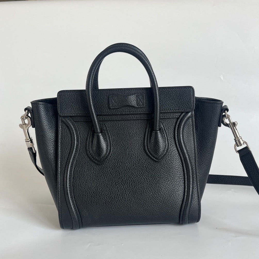 Celine textured black leather nano luggage bag with strap