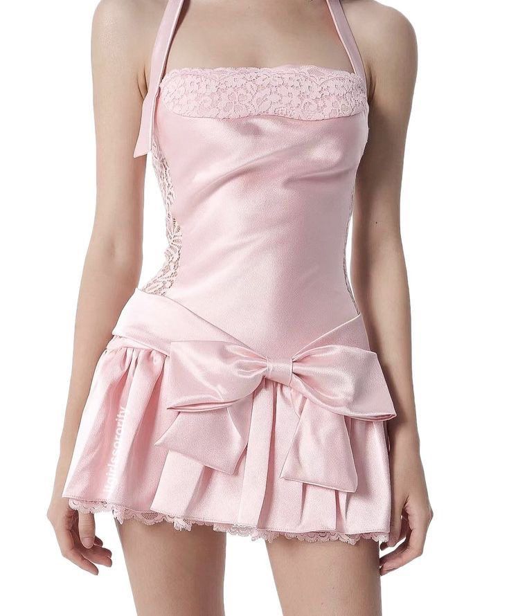 Pink A Line Halter Lace Satin Backless Mini Homecoming Dress with Bow SH3315