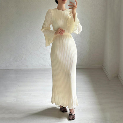 loveedsTM-Pleated Bell Sleeve Maxi Dress
