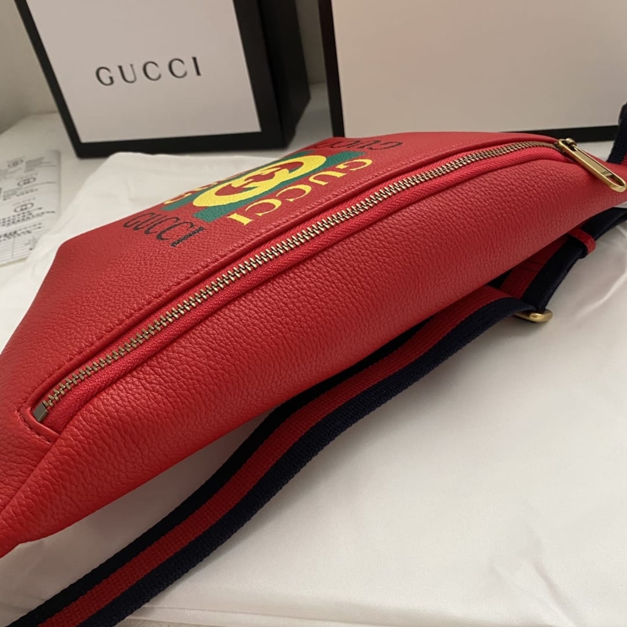 GUCCI PRINT BELT BAG RED 28CM 493869 0GDCT 6463