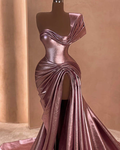 preppydressess-Pink Elegant Long Satin Prom dress Evening Dress Party Dress gh5028