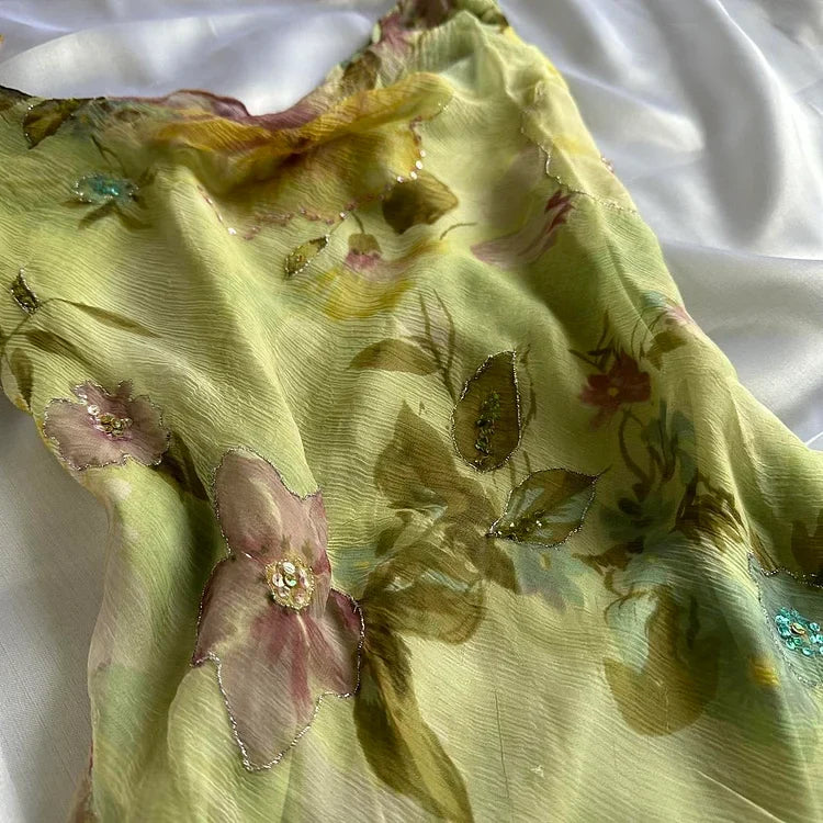 Green Floral Elegant Beaded Long Chiffon Ball Gown Evening Dress Party Dress gh4233