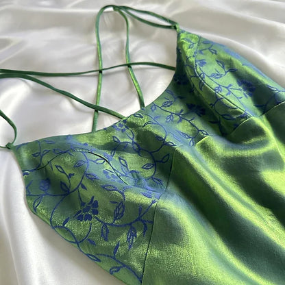 Green Shiny Stunning Beautiful Elegant Floral Long Satin Ball Gown Evening Gown Birthday Party Dress Prom Gown gh4231