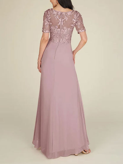Floor-to-ceiling chiffon lace back zip bridal mom dress