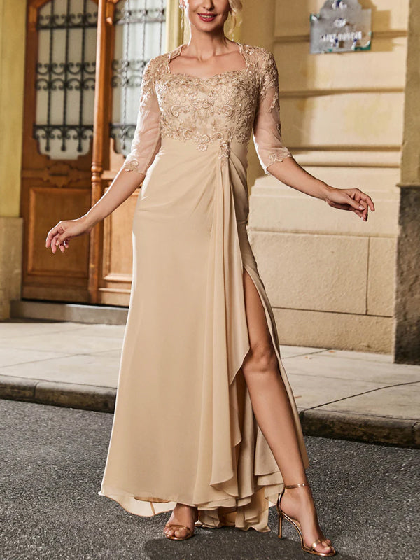 Solid Color Lace Chiffon Maxi Dress