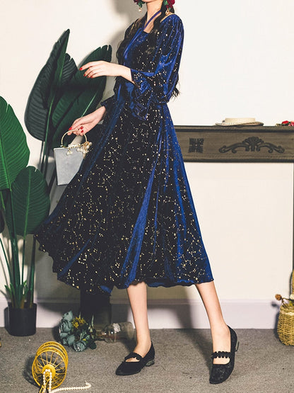 loveedsTM-Vintage Party Dress Women Evening French Elegant Retro Dress Female Casual Long Sleeve Flroal Midi Dress Korean Autumn Chic