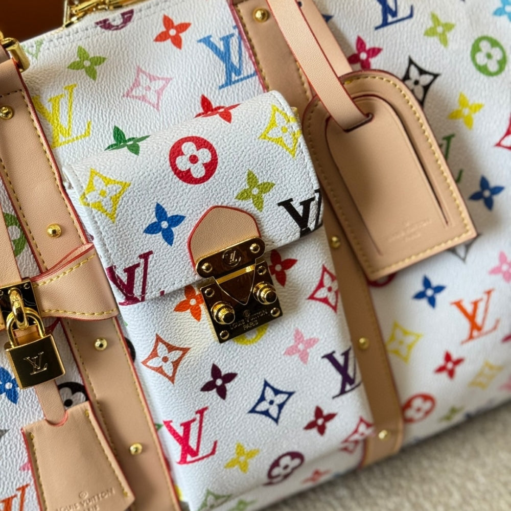 LOUIS VUITTON X TAKASHI MURAKAMI KEEPALL BANDOULIÈRE 45 BAG MULTICOLORE BLANC 45CM M13742