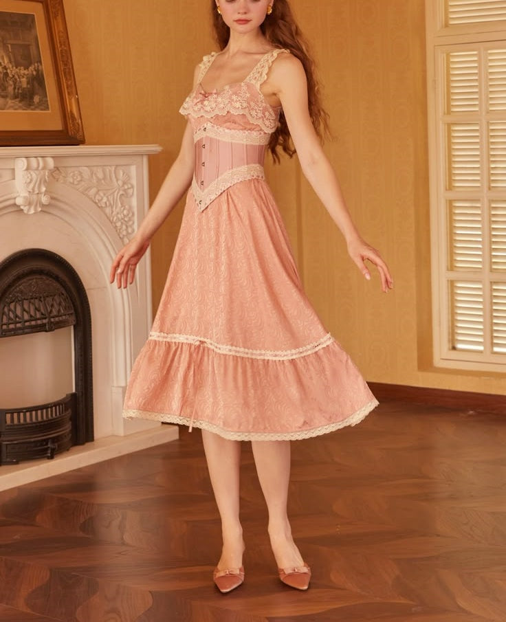 Pink Sweet Stylish Elegant Mid Length Exquisite Lace Satin Homecoming Dress Prom Dress Evening Dress Wedding Guest Party Dress Graduation Dress gh4071