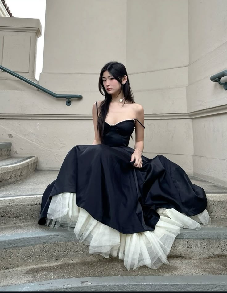 Black and White Princess Cute and Elegant A-line Spaghetti Straps Long Satin Tulle Party Dress Evening Dress Prom Dress Homecoming Dress gh4196