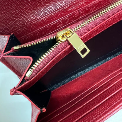 YSL Long Wallet Red Leather Gold Tone 10771 19cm