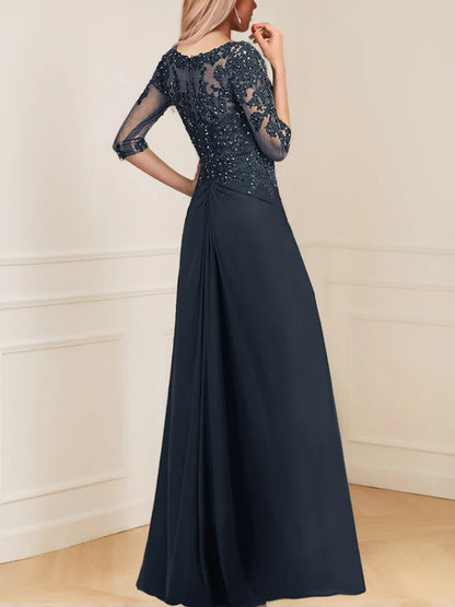 Chiffon V-Neck Half Sleeves Mother of the Bride Pantsuits with Applique