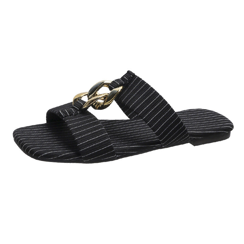 Stitched twine solid color flat-heel ladies sandals