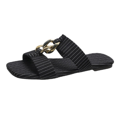 Stitched twine solid color flat-heel ladies sandals