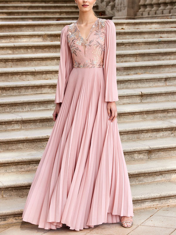 Pleated Elegant Embroidered Dress