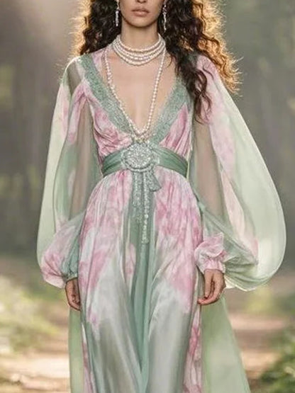 Hand Embroidered Print Holiday Women's Dress