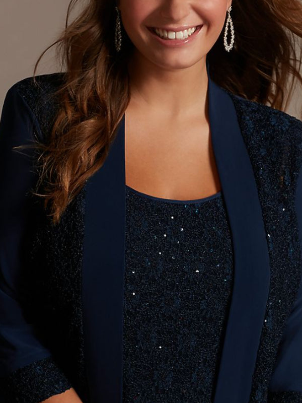 Sequin Lace and Jersey Three-Piece Plus Pantsuit