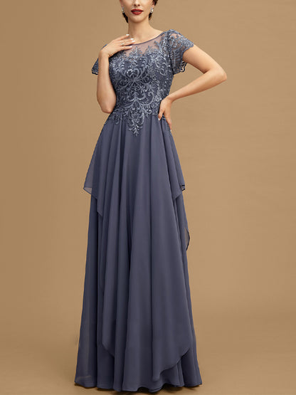 Lace Mesh Short Sleeve Maxi Dress