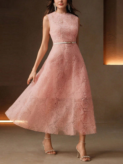 Women's 3D Flower Pearl Embellished Waist Dress