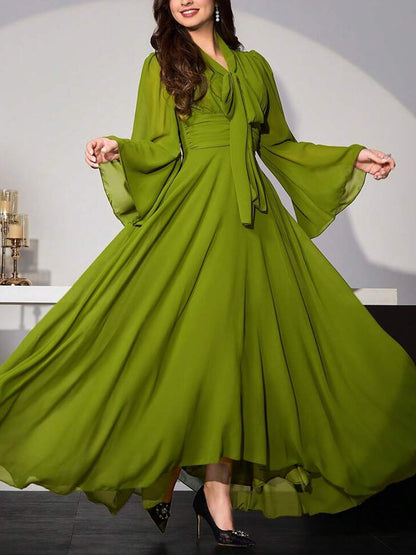 Chiffon Bow Solid Color Women's Dress