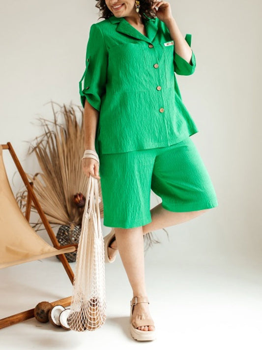 Simple Casual Shirt Shorts Ladies Sets