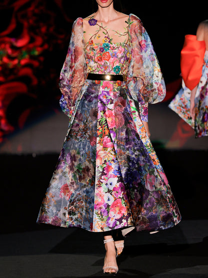 Elegant Floral Catwalk Women's Dress