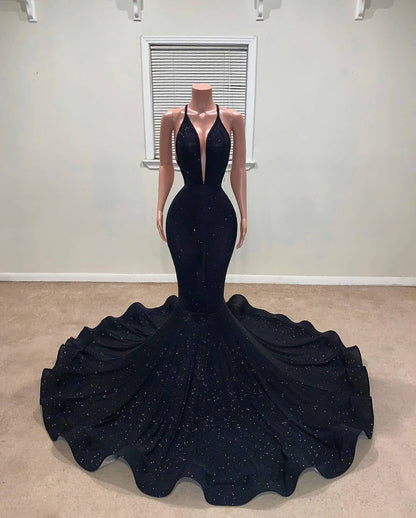 PM073,Black deep v-neck trumpet long prom evening dress