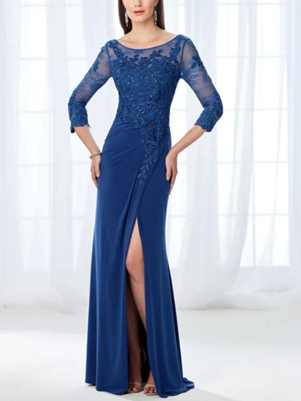 Round Neck Mesh Solid Color Maxi Dress