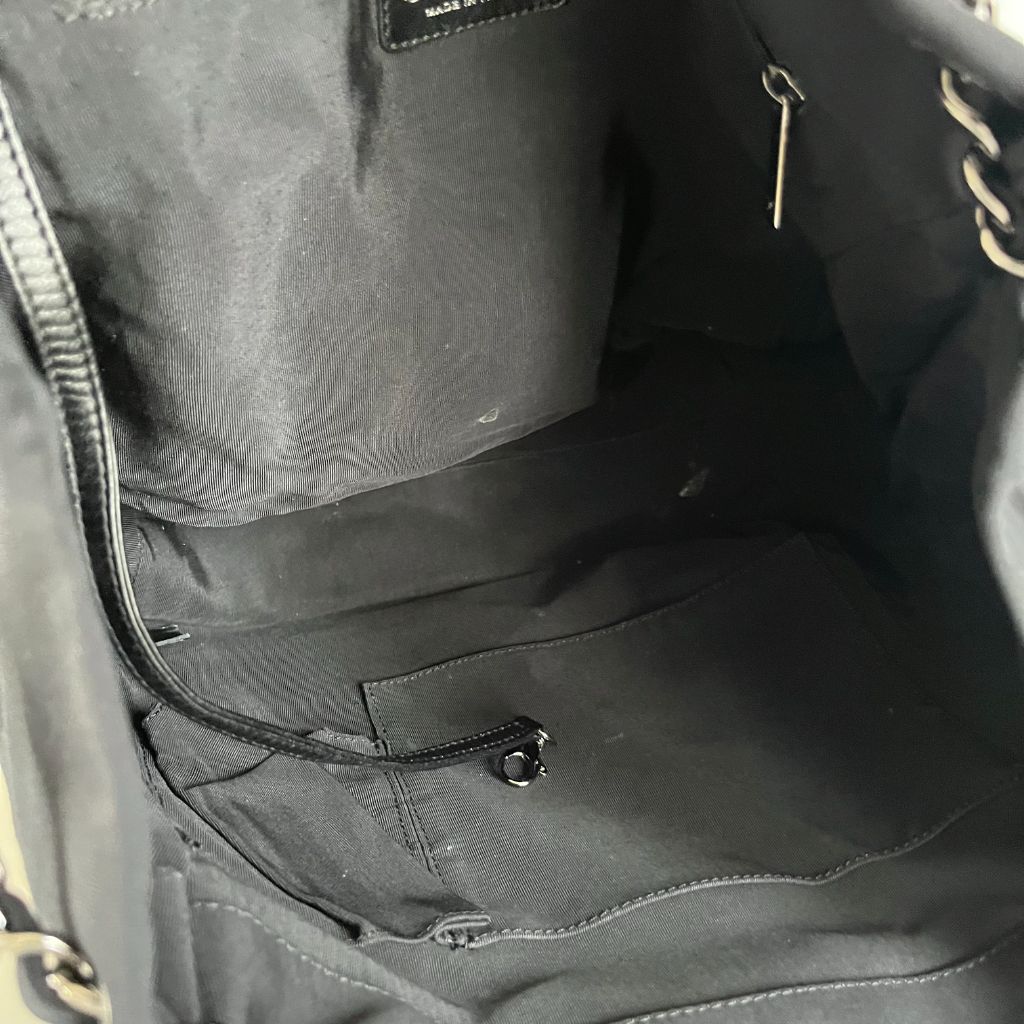 Chanel black and white ridged satin shoulder bag