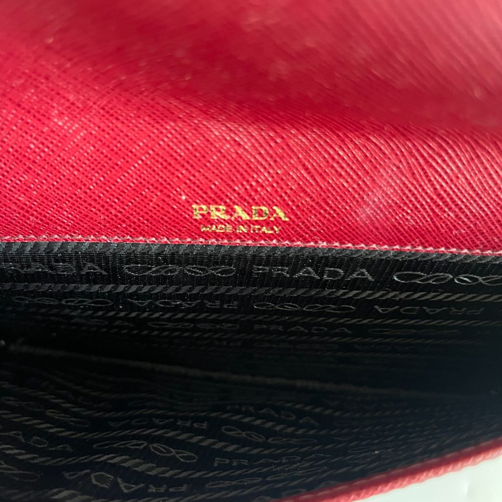 Prada Burgundy Saffiano Leather Mini Clutch Bag