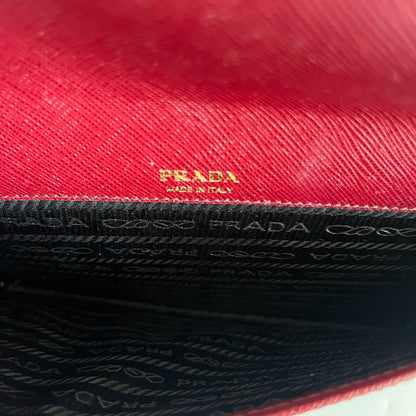 Prada Burgundy Saffiano Leather Mini Clutch Bag