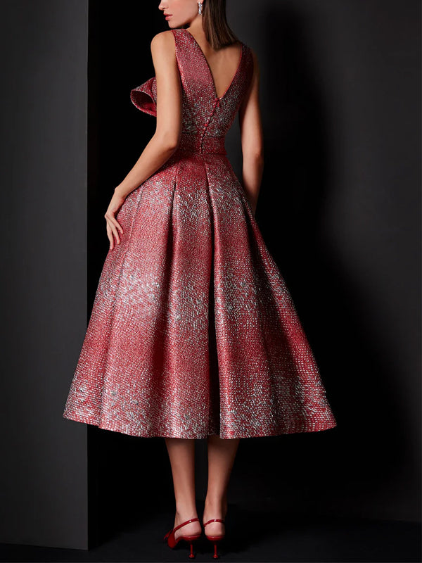 V-Neck Sleeveless Print Midi Dress