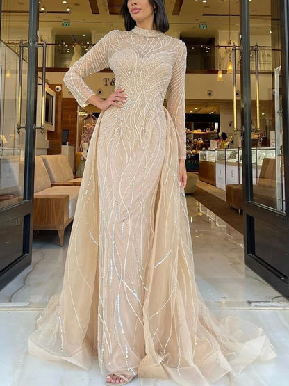 Round Neck Solid Color Long Sleeve Maxi Dress