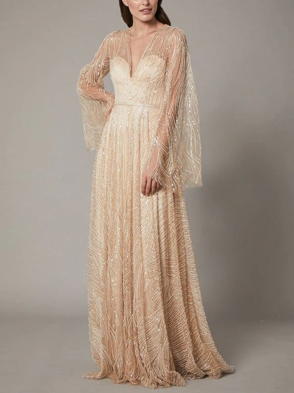 V-neck Gold Line Temperament Women's Dress