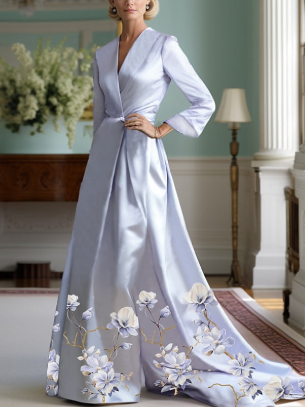 Wedding Guest Temperament Satin Print Dress