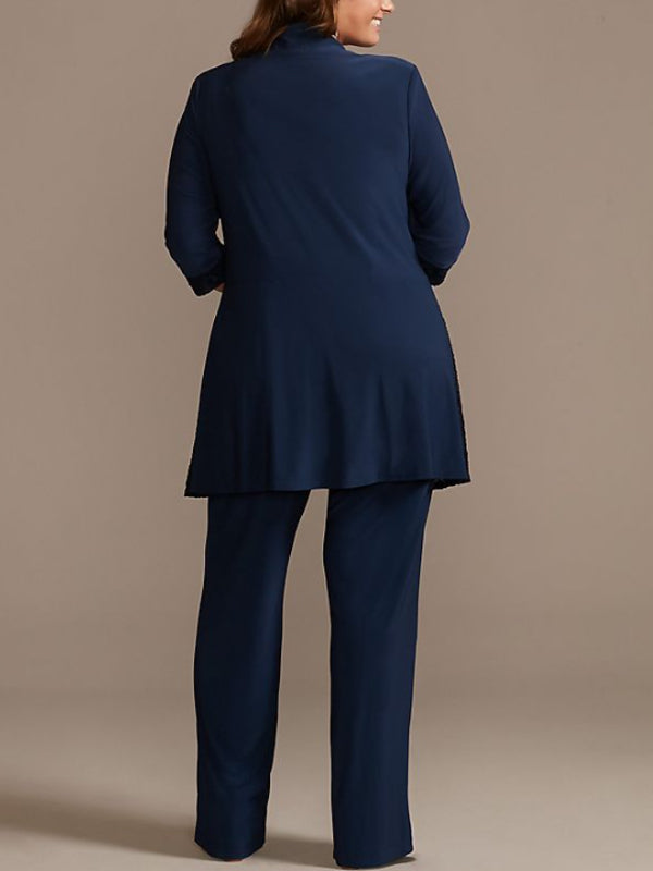 Sequin Lace and Jersey Three-Piece Plus Pantsuit