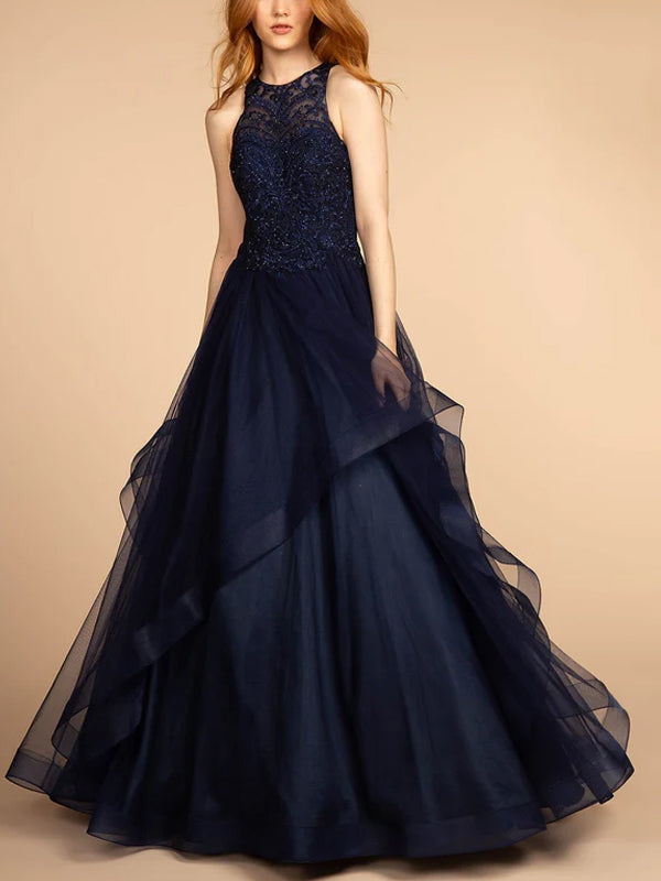 Round Neck Solid Color Sleeveless Sequin Maxi Dress