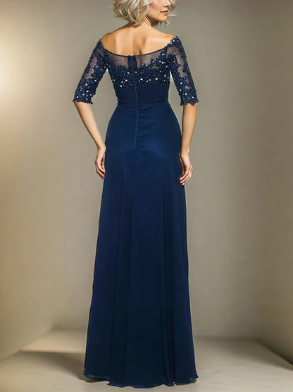 Off-the-shoulder Lace Solid Color Maxi Dress