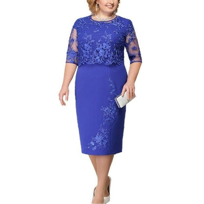 loveedsTM-Elegant Lace Plus Size Evening Dress Scoop Neck Half Sleeve Wedding Guest Party Gowns Short Mother Of The Bride Dresses