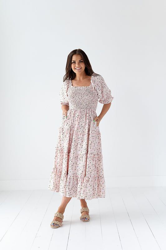 loveedsTM-Gabrielle Floral Midi Dress in Blush