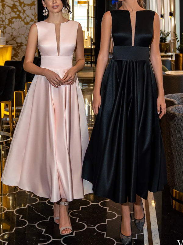 Temperament Satin Elegant Mesh Splicing Women's Dress