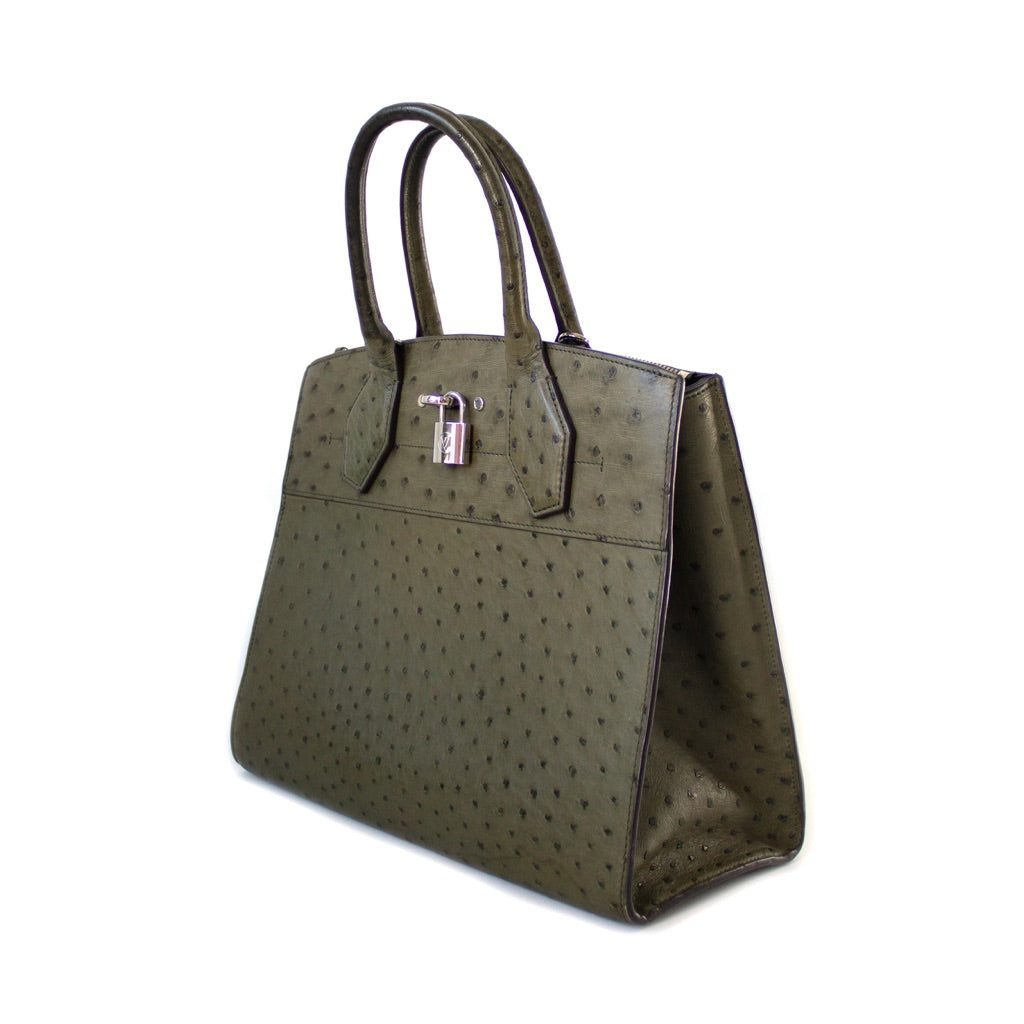Louis Vuitton Ostrich Green Leather City Steamer Bag