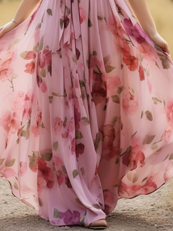 Elegant Blood Sail Floral Lace-up Ladies Dress