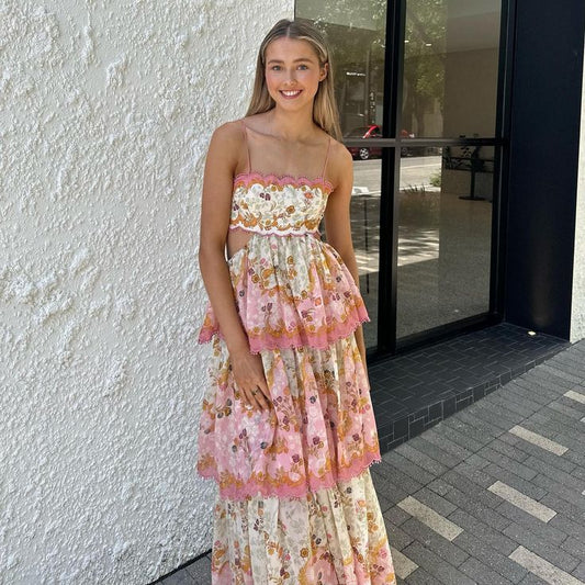 Orange fashion sweet floral layered lace long prom dress evening gown garden party dress gh2895
