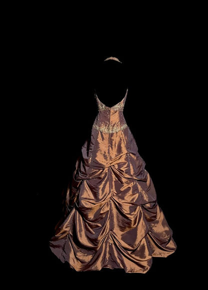 Vintage Ball Gown Halter Brown Sleeveless Long Prom Gown Fairy Prom Dresses SH3091