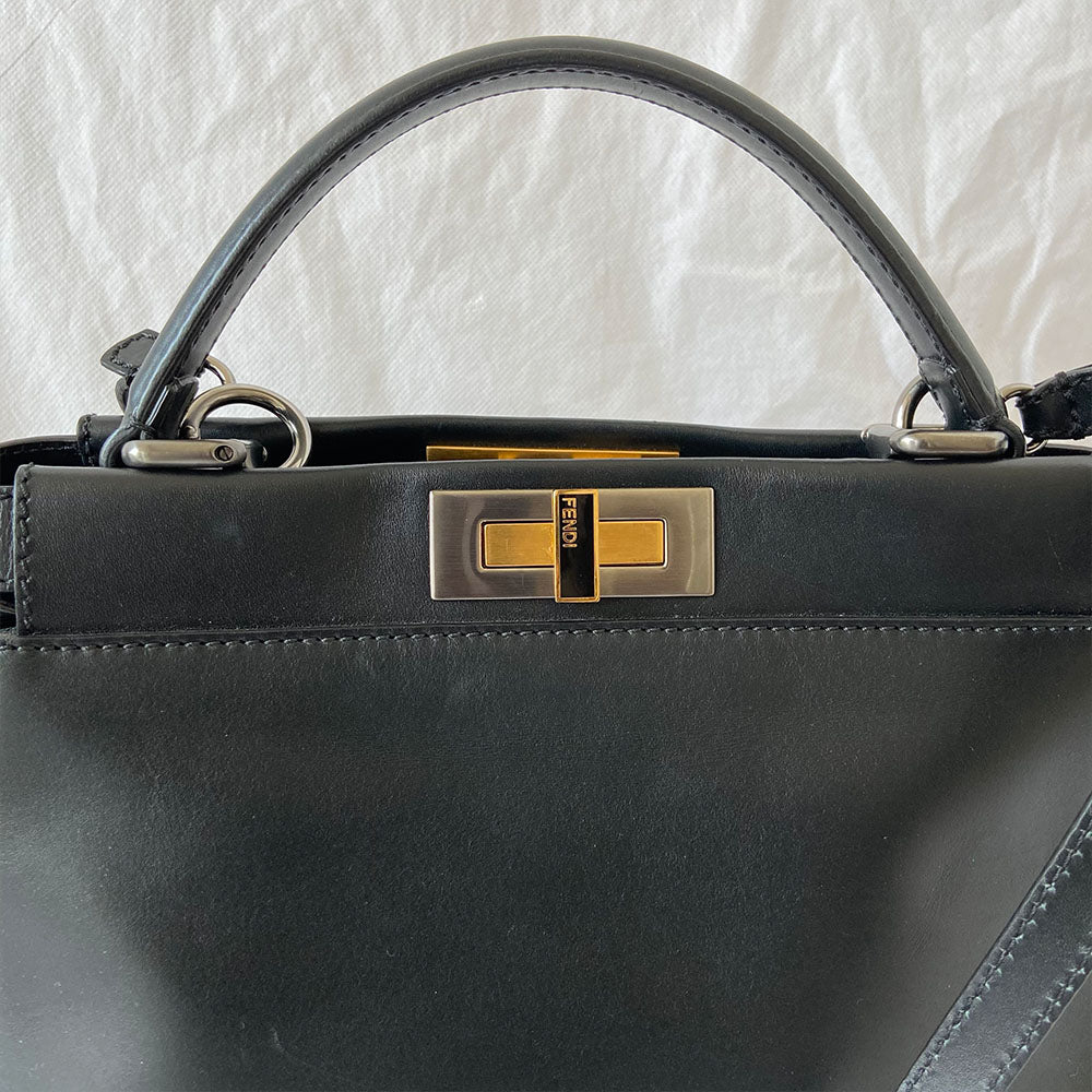 Fendi Black Leather Medium Peekaboo Top Handle Bag