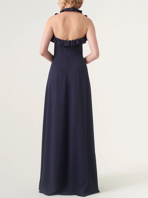 Halterneck Solid Color Maxi Dress