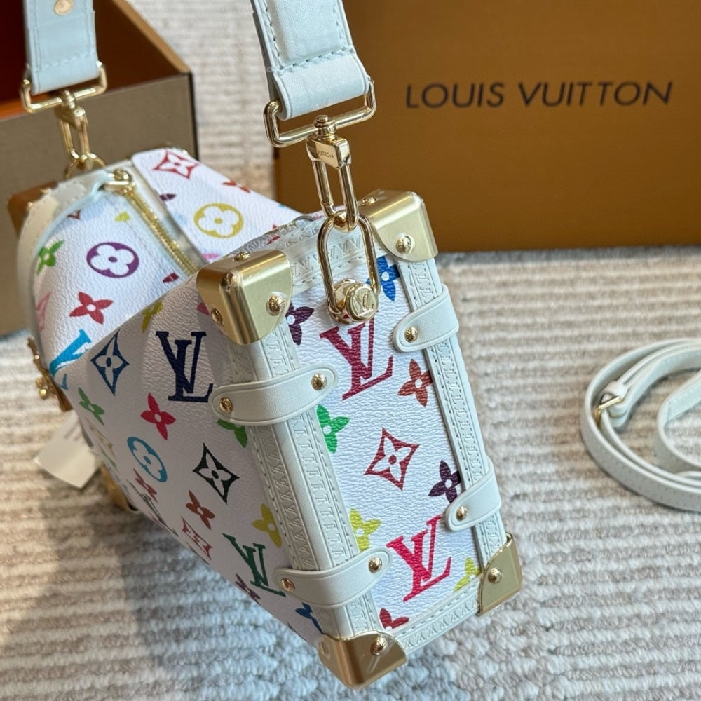 LOUIS VUITTON X TAKASHI MURAKAMI SIDE TRUNK MM BAG MULTICOLORE BLANC 23CM M14046