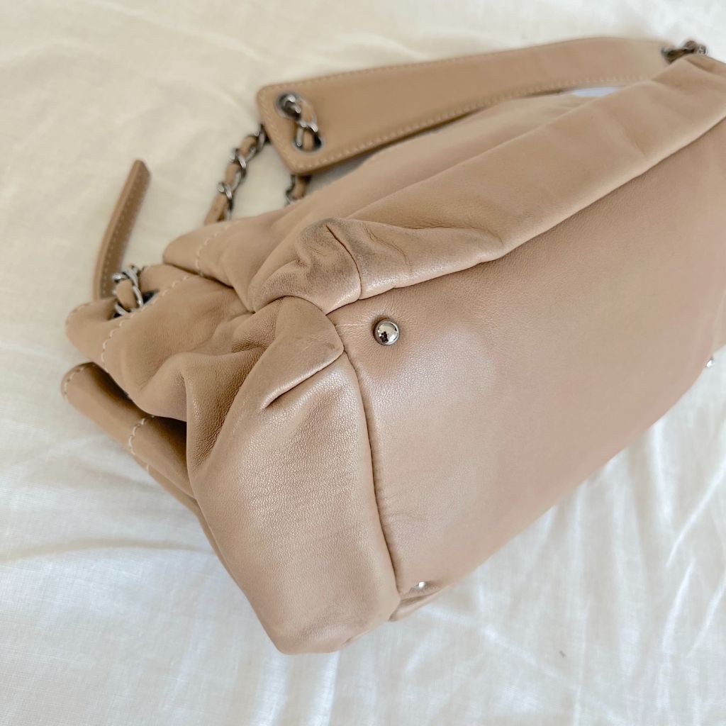 Chanel Tan Leather Accordion Zipper bag