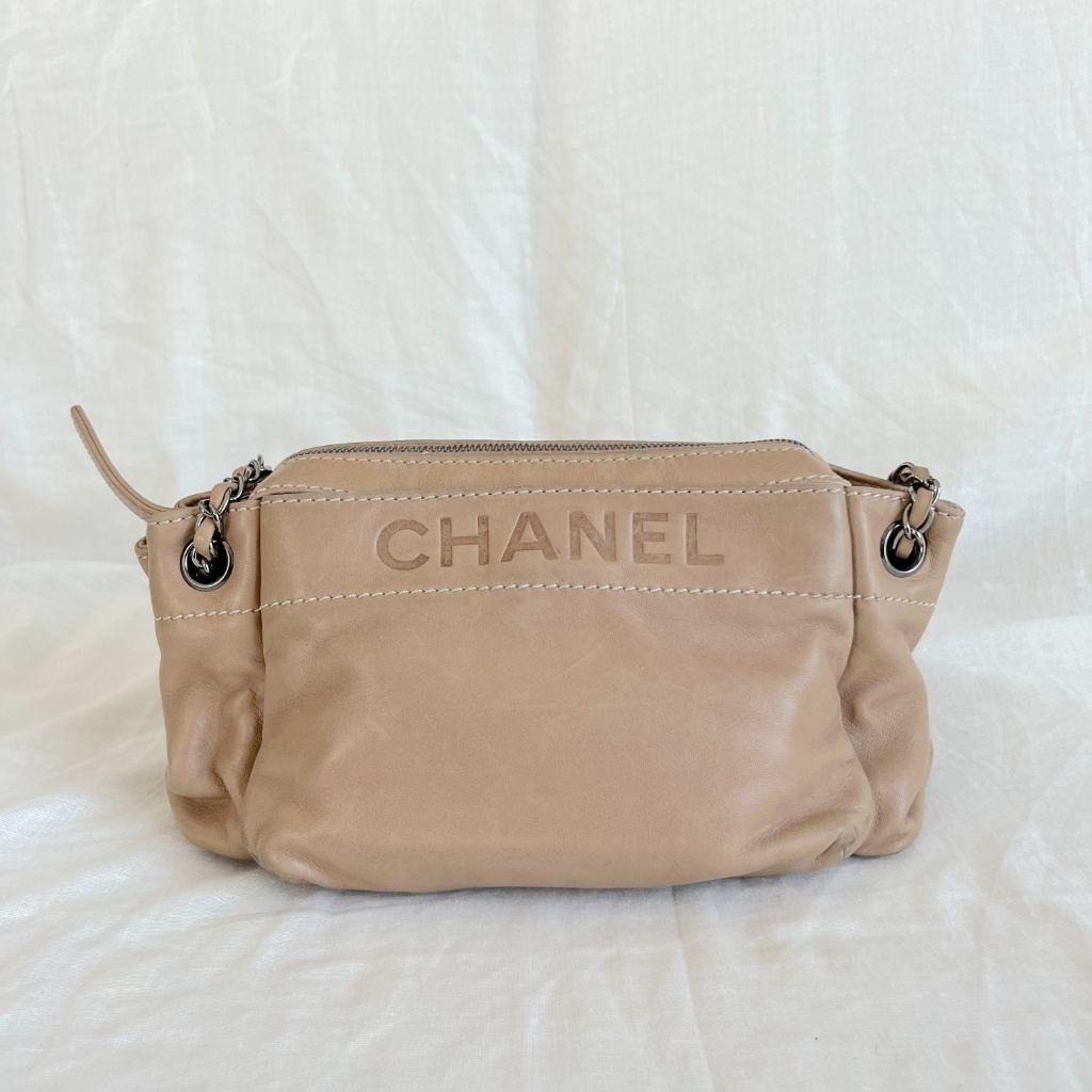 Chanel Tan Leather Accordion Zipper bag