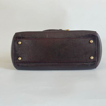 Dolce & Gabbana Burgundy Lizard Embossed Leather Medium Miss Sicily Bag